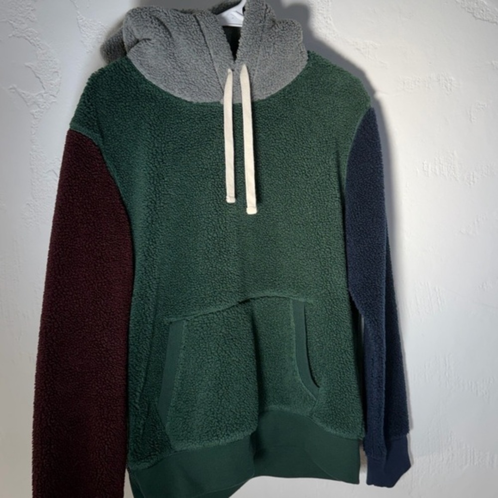 American Eagle Outfitters Multicolor Hooded Color block Sherpa Sweatshirt